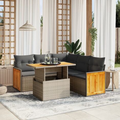 vidaXL Gartenmöbelset mit Kissen 6 Teilig Beige Geflochtene Kunstfaser
