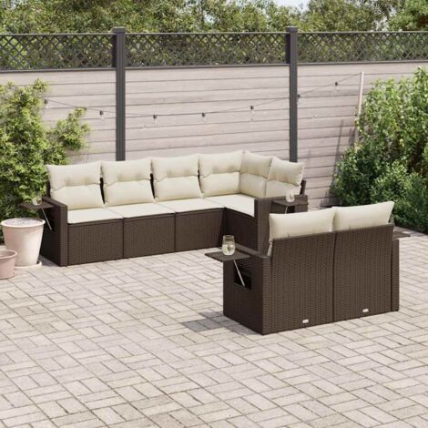vidaXL Gartenmöbelset mit Kissen 7 Teile braun geflochtene Kunstharz