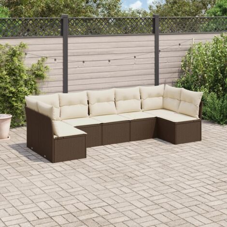 vidaXL Gartenmöbelset mit Kissen 7 Teile braun geflochtenes Kunstmaterial