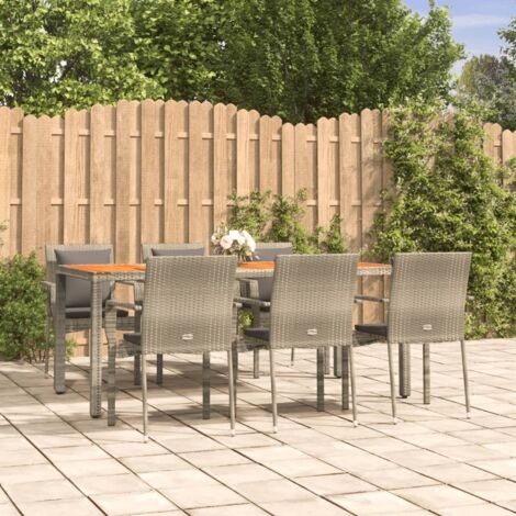 vidaXL Gartenmöbelset mit Kissen 7 Teile Grau Rattan