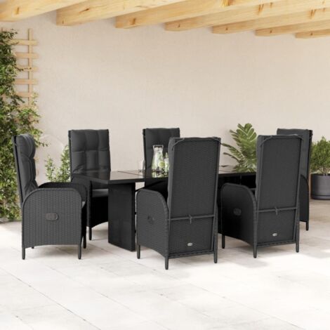 vidaXL Gartenmöbelset mit Kissen 7 Teile Schwarz Geflecht