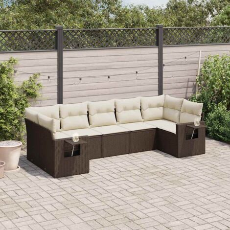 vidaXL Gartenmöbelset mit Kissen 7-teilig braun Rattan