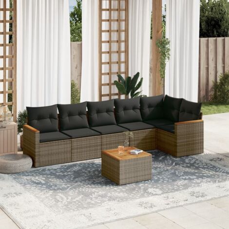 vidaXL Gartenmöbelset mit Kissen 7-teilig grau Rattan