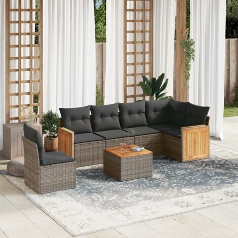 vidaXL Gartenmöbelset mit Kissen 7-teilig grau Rattan