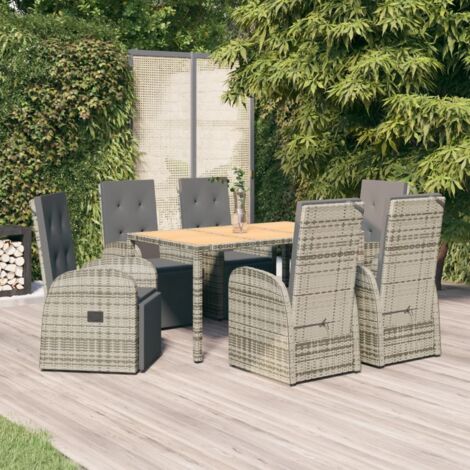 vidaXL Gartenmöbelset mit Kissen 7 Teilig Grau Rattan