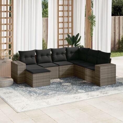 vidaXL Gartenmöbelset mit Kissen 7-teilig Grau Rattan