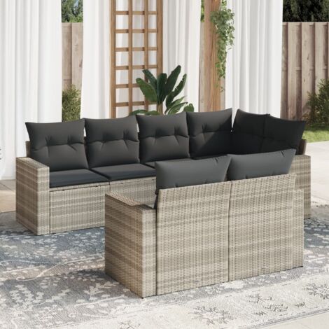 vidaXL Gartenmöbelset mit Kissen 7-teilig hellgrau geflochtene Rattan