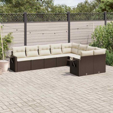 vidaXL Gartenmöbelset mit Kissen 9 Teile braun, geflochtenes Material