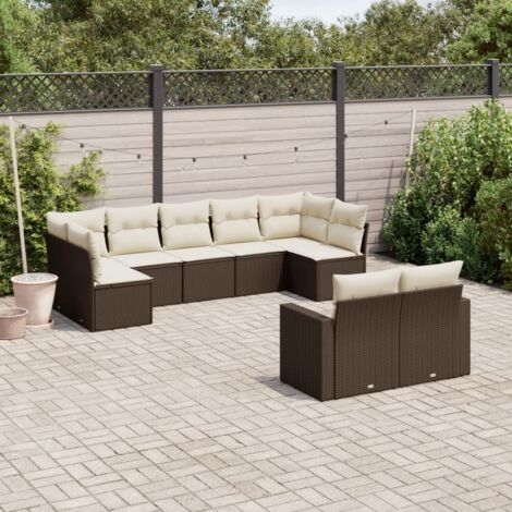 vidaXL Gartenmöbelset mit Kissen 9-teilig braun Geflecht
