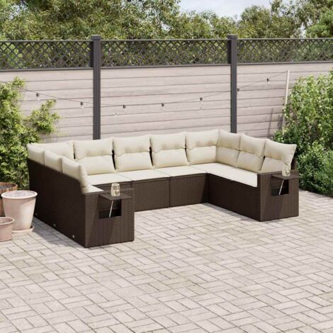 vidaXL Gartenmöbelset mit Kissen 9 tlg. braun Rattan