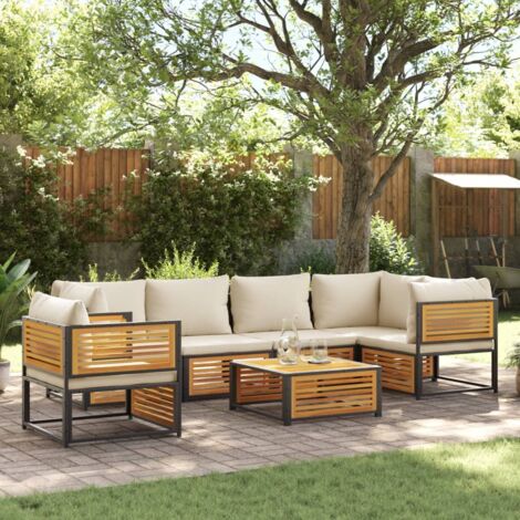 vidaXL Gartenmöbelset mit Polstern 7-teilig aus massivem Akazienholz