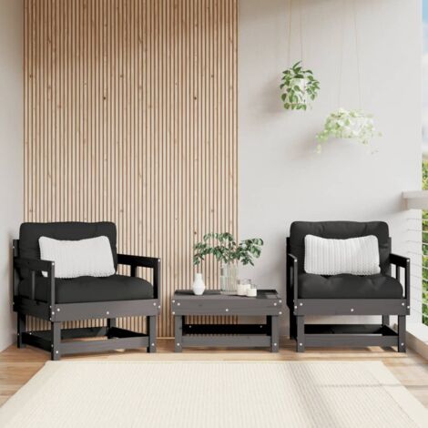 vidaXL Gartensessel 2er-Set grau aus massivem Kiefernholz