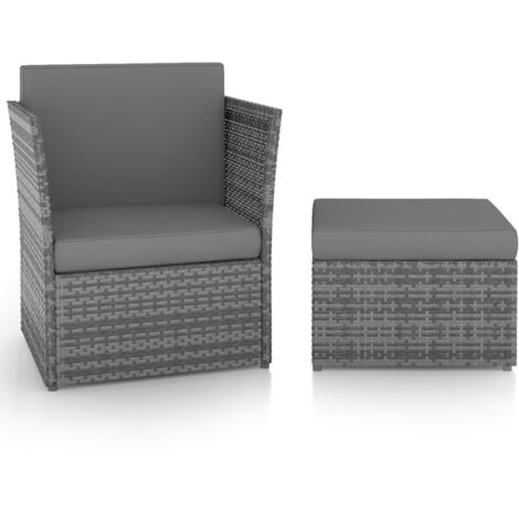 vidaXL Gartensessel mit Hocker Poly Rattan Anthrazit