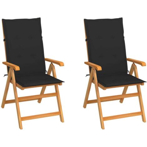 vidaXL Gartensessel Set mit 2 Stühlen und Kissen in Schwarz, aus massivem Teakholz