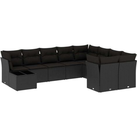 vidaXL Gartenset 10-teilig mit Kissen schwarz geflochtene Kunststoffe