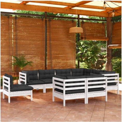 vidaXL Gartenset 10teilig mit Kissen weiß massive Kiefer