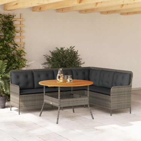 vidaXL Gartenset 2-teilig mit Kissen Grau Geflochtene Kunststoff