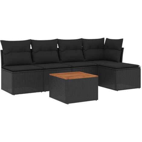vidaXL Gartenset 6 Teile mit Kissen Schwarz Geflochtene Kunststoffe