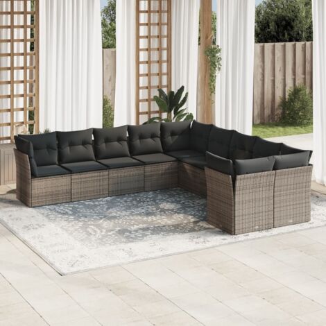vidaXL Gartenset mit Kissen 10 Teile grau geflochtene Kunststoffe