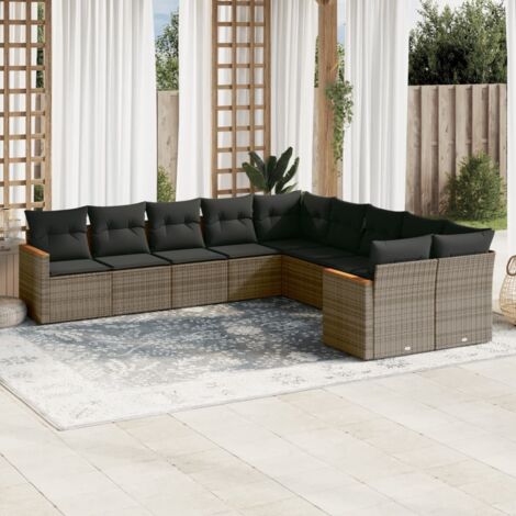 vidaXL Gartenset mit Kissen 10 Teile grau geflochtenes Polyester