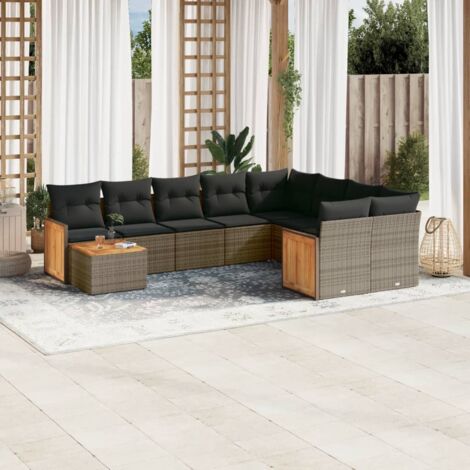 vidaXL Gartenset mit Kissen 10 Teile grau Rattan