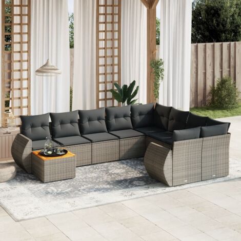 vidaXL Gartenset mit Kissen 10 Teile grau Rattan