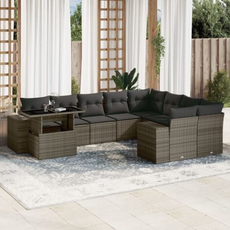 vidaXL Gartenset mit Kissen 10 Teilig Grau geflochtenes Resin