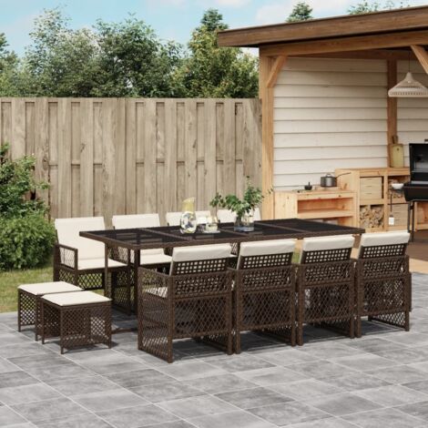 vidaXL Gartenset mit Kissen 13-teilig Braun Rattan