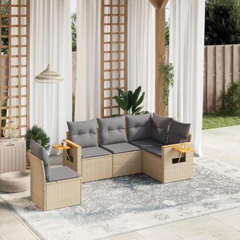 vidaXL Gartenset mit Kissen 5 Stück Beige Geflochtene Kunststoffe