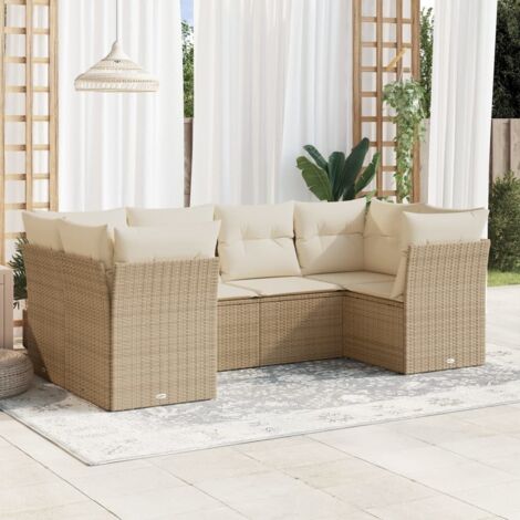 vidaXL Gartenset mit Kissen 6 Teile beige geflochtene Kunststoffe