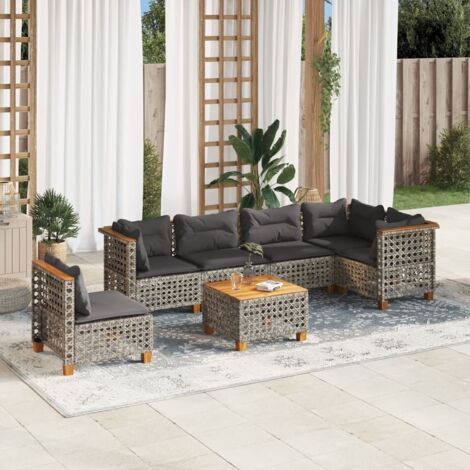 vidaXL Gartenset mit Kissen 7 Stück grau Rattan