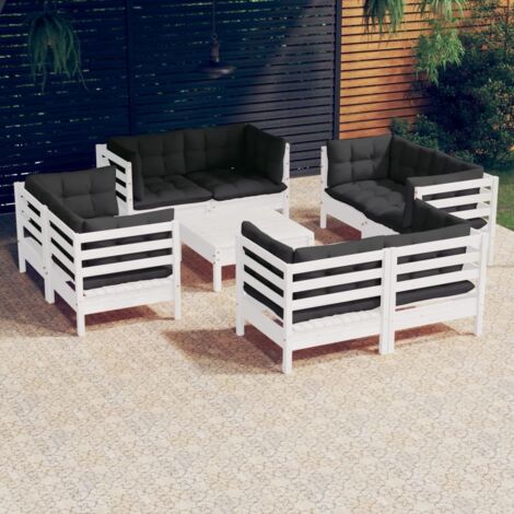 vidaXL Gartensitzgruppe 9-tlg. mit anthrazitfarbigen Kissen aus Kiefernholz