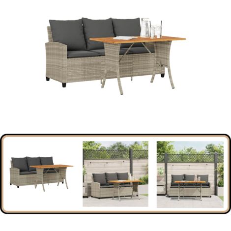 vidaXL Gartensofa 3-Sitzer mit Kissen & Tisch Hellgrau Poly Rattan