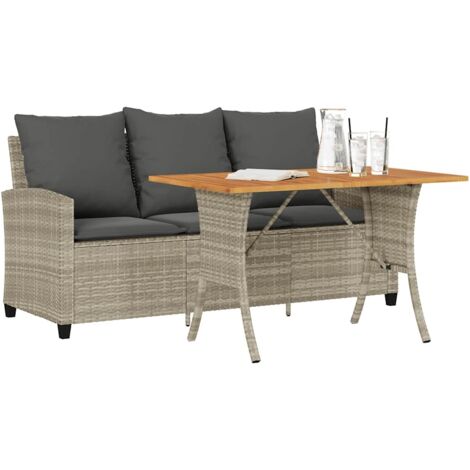 vidaXL Gartensofa 3-Sitzer mit Kissen & Tisch Hellgrau Poly Rattan
