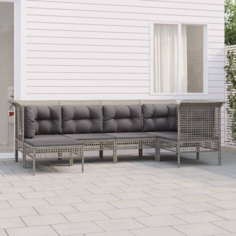 vidaXL Gartensofa 6-teilig mit Kissen Grau Geflochtenes Material