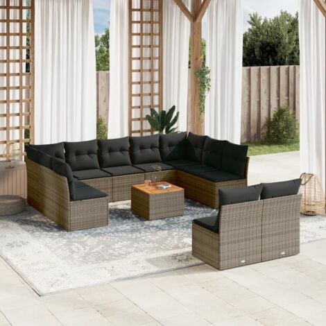 vidaXL Gartensofa mit Kissen 12 Teile grau Rattan