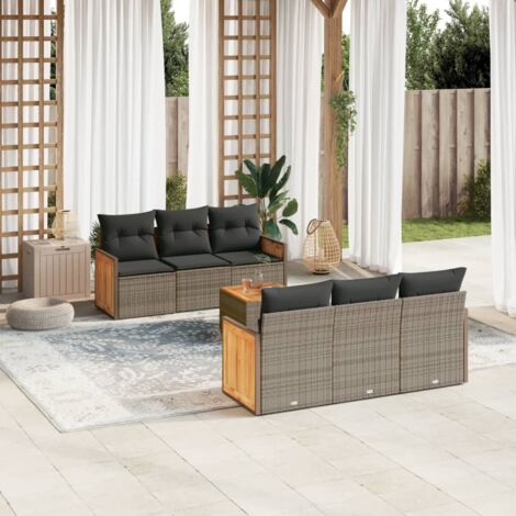 vidaXL Gartensofa mit Kissen 7-teilig grau Rattangeflecht