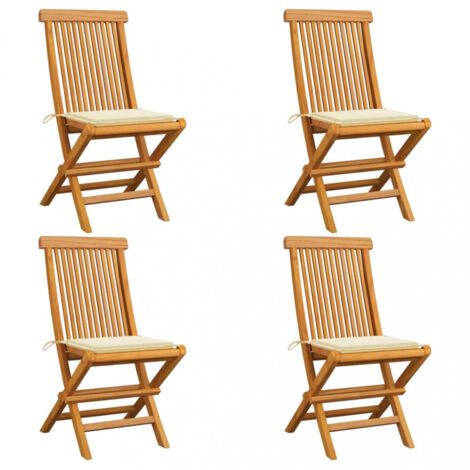 vidaXL Gartenstühle mit Cremeweißen Kissen 4 Stk. Teak Massivholz