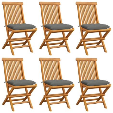 vidaXL Gartenstühle mit Grauen Kissen 6 Stk. Massivholz Teak