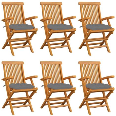 vidaXL Gartenstühle mit Grauen Kissen 6 Stk. Massivholz Teak