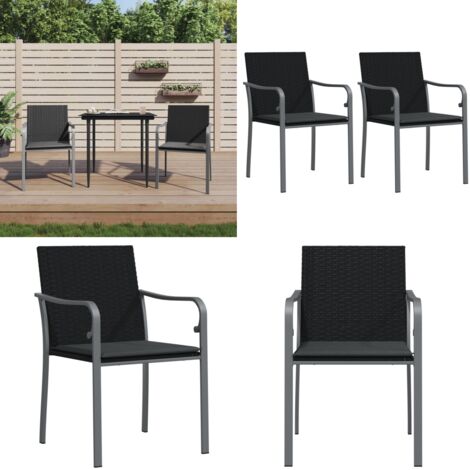 vidaXL Gartenstühle mit Kissen 2 Stk. Schwarz 56x59x84 cm Poly Rattan