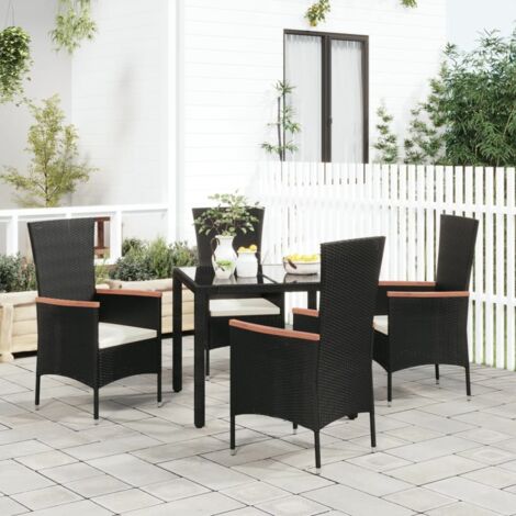 vidaXL Gartenstühle mit Kissen 4 Stk. Poly Rattan Schwarz