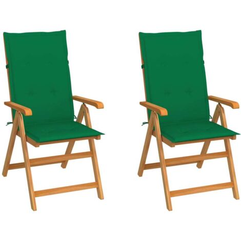 vidaXL Gartenstühle Set aus 2 mit Kissen Grün Massivholz Teak
