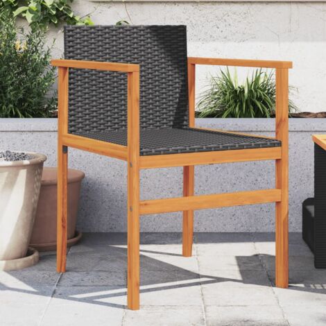 vidaXL Gartenstühle Set aus 2 Schwarz Geflochtene Kunststoff und Massivholz