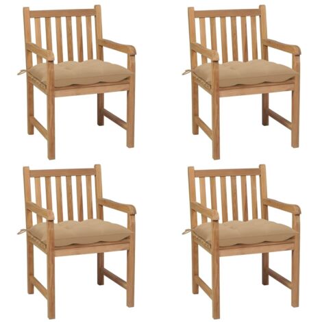 vidaXL Gartenstühle Set mit 4 Stühlen und Kissen beige Teakholz massiv