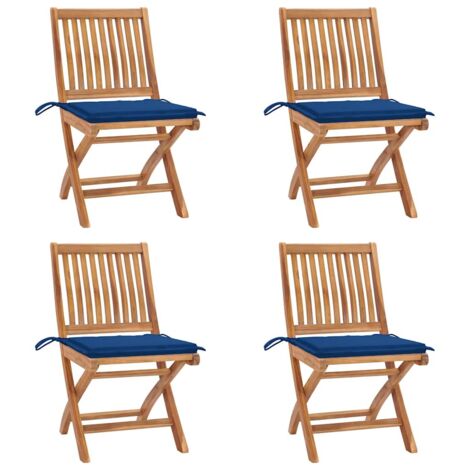 vidaXL Gartenstuhl klappbar mit Kissen 4er Set aus massivem Teakholz