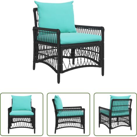 vidaXL Gartenstuhl Schwarz -  Gartenstuhl mit Kissen Schwarz 73 x 61 x 77 cm Poly-Rattan