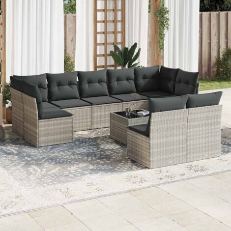 vidaXL Gartenstuhl-Set mit Kissen 10 Teile hellgrau Rattan