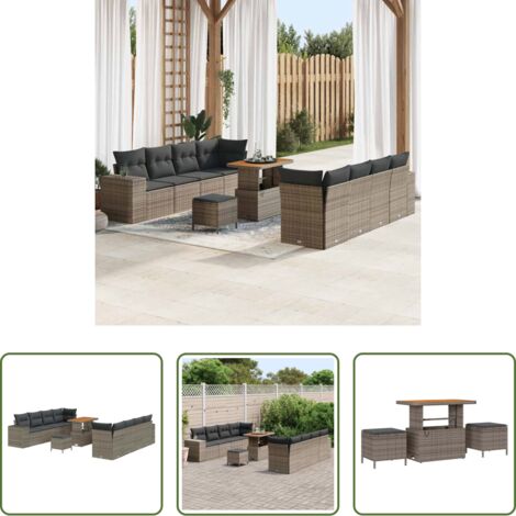 vidaXL Gartentisch -  Gartensofa-set mit Kissen 11 pcs Grau Poly-Rattan