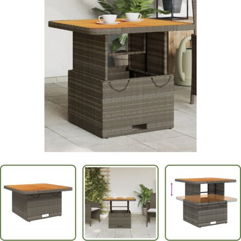 vidaXL Gartentisch mit Akazienholz - Gartentisch Grau 80x80x71 cm Poly Rattan und Akazienholz